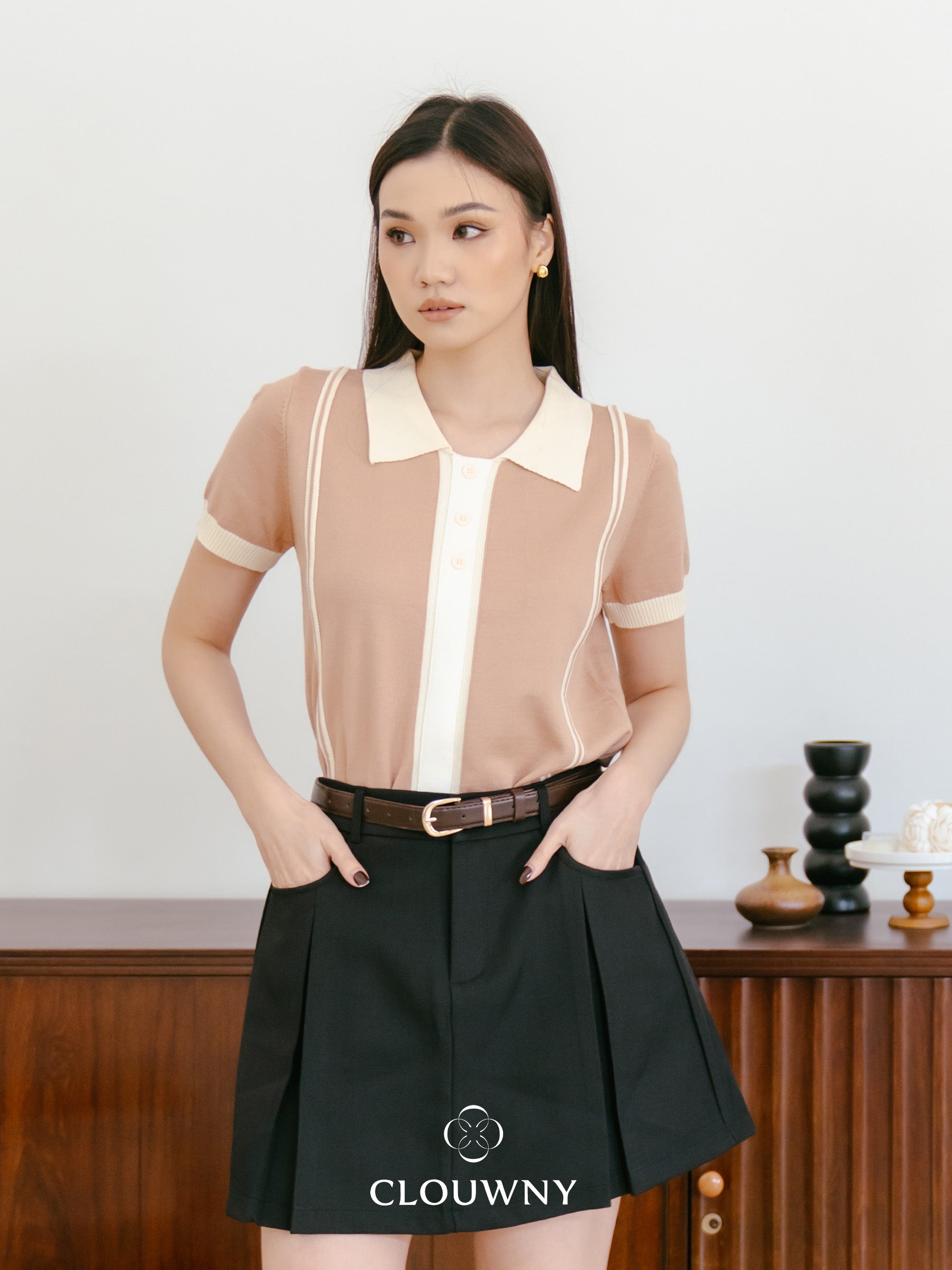 Maina Triple Button Knit Top - Khaki